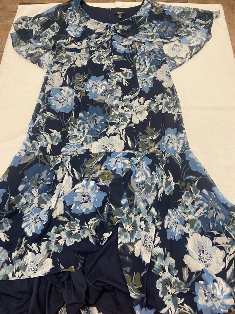 R & M Richards Navy Floral A-Line Dress with Blue Blooms